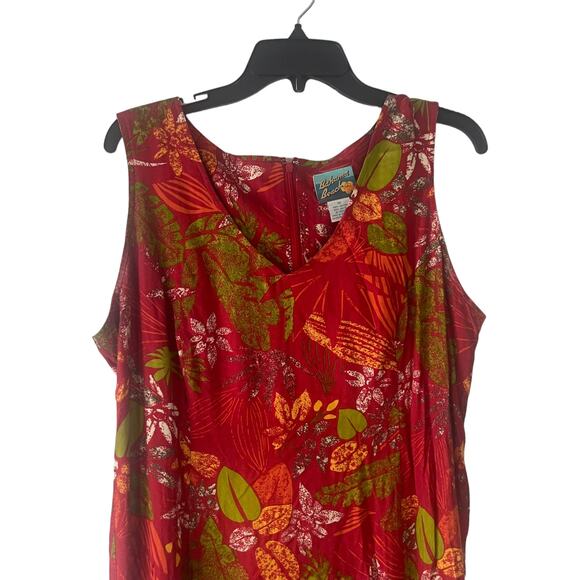 Bahama Beach Vintage 90s Women's Size 12 Large Hawaiian Red Tropical Midi Dress - Picture 2 of 6